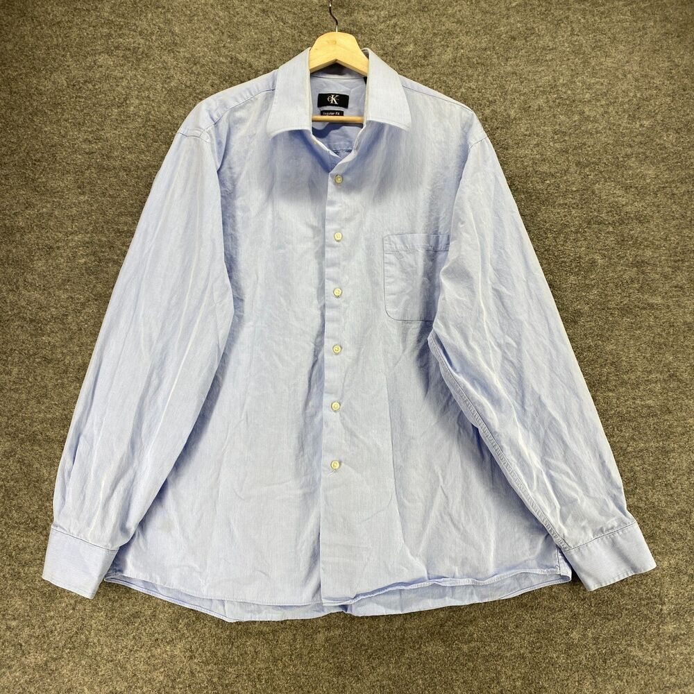 Calvin Klein Shirt Men 2XL Blue Button Up Collared Long Sleeve Regular Fit